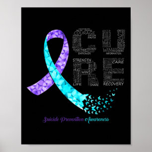 Cure Blue Purple Ribbon Suicide Prevention Awarene Poster