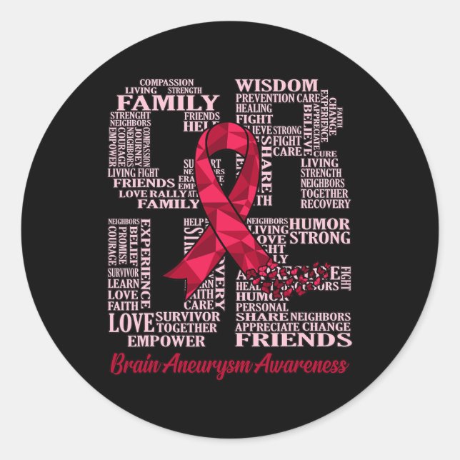 Cure Brain Aneurysm Awareness Ribbon Month Support Classic Round Sticker (Front)