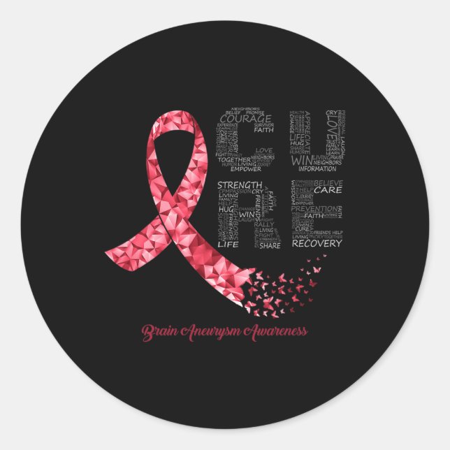 CURE Burgundy Ribbon Brain Aneurysm Awareness  Classic Round Sticker (Front)