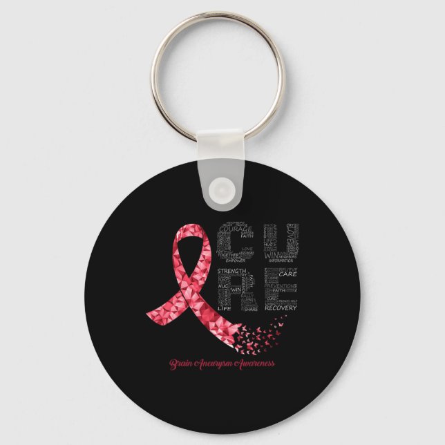 CURE Burgundy Ribbon Brain Aneurysm Awareness  Key Ring (Front)