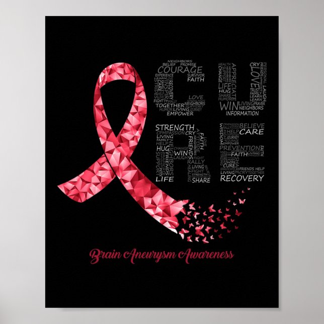 CURE Burgundy Ribbon Brain Aneurysm Awareness  Poster (Front)
