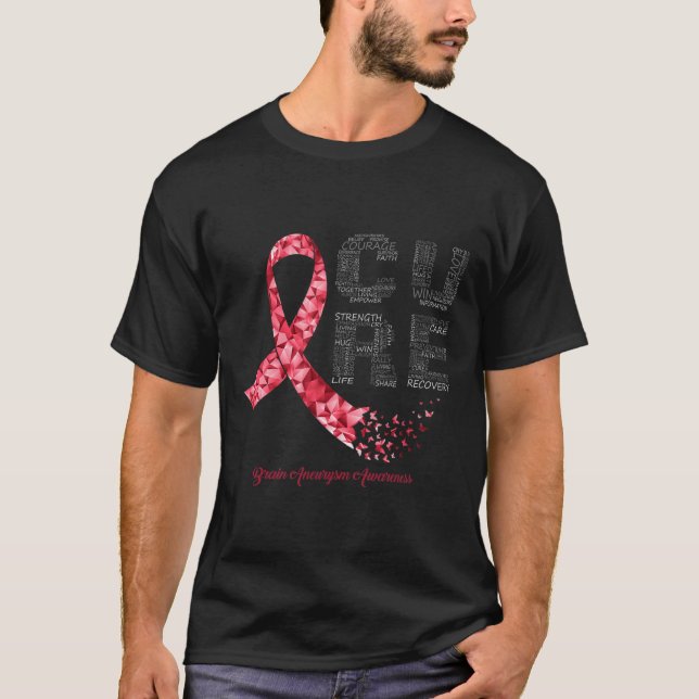 CURE Burgundy Ribbon Brain Aneurysm Awareness  T-Shirt (Front)