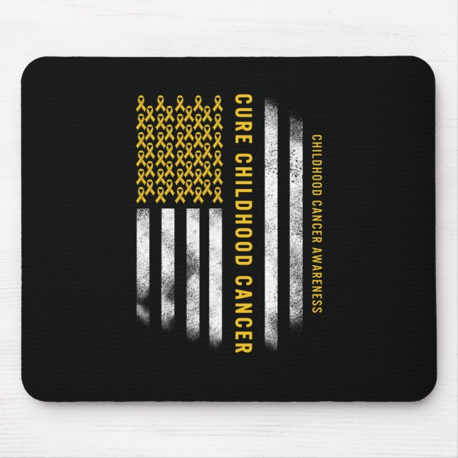 Cure Childhood Cancer Gold Ribbon USA Flag Support Mouse Mat (Front)