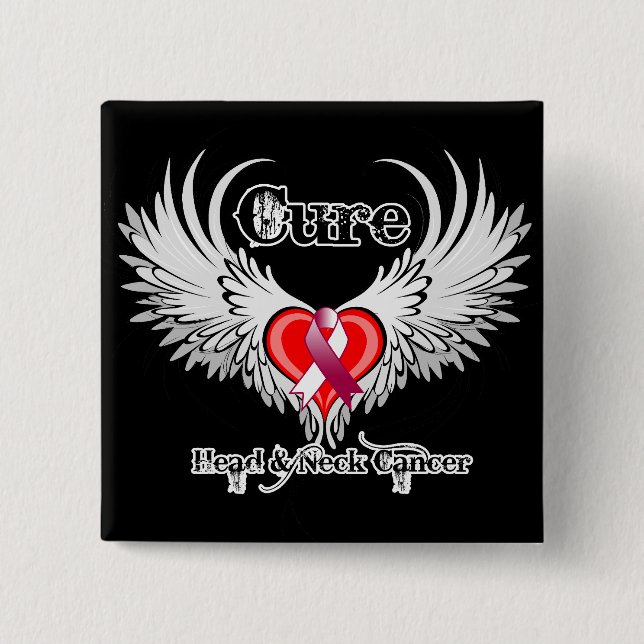 Cure Head Neck Cancer Heart Tattoo Wings 15 Cm Square Badge (Front)