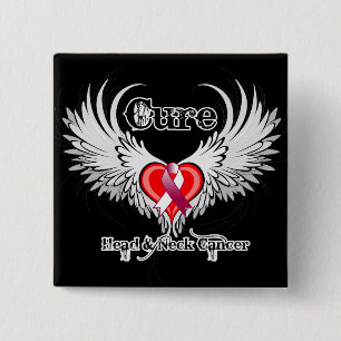 Cure Head Neck Cancer Heart Tattoo Wings 15 Cm Square Badge