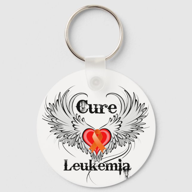 Cure Leukemia Heart Tattoo Wings Key Ring (Front)