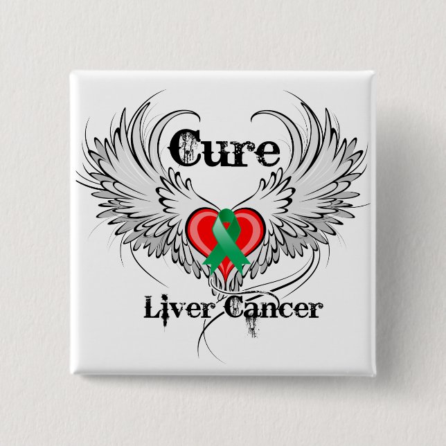 Cure Liver Cancer Heart Tattoo Wings 15 Cm Square Badge (Front)