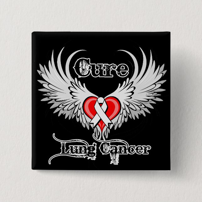 Cure Lung Cancer Heart Tattoo Wings 15 Cm Square Badge (Front)
