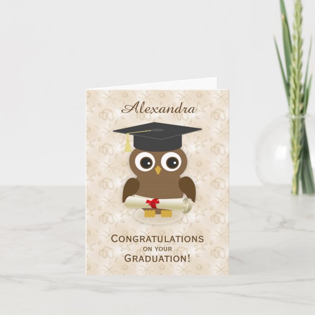 Cure owl, mortar, diploma Graduation Note Card (Front)