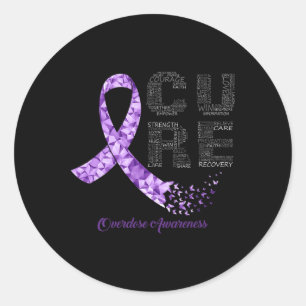 Cure Purple Ribbon Overdose Awareness  Classic Round Sticker