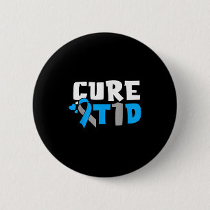 Cure T1d Diabetes Awareness Type 1 Blue Ribbon 6 Cm Round Badge