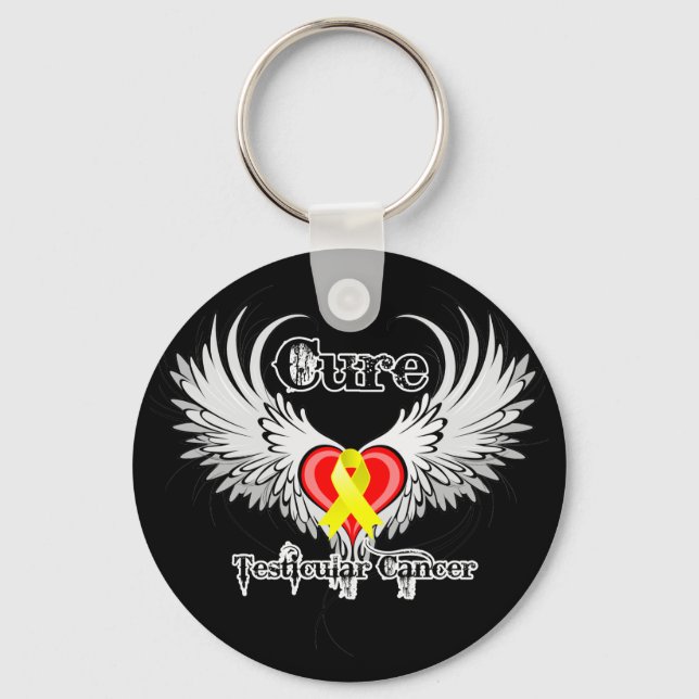 Cure Testicular Cancer Heart Tattoo Wings Key Ring (Front)