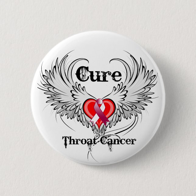 Cure Throat Cancer Heart Tattoo Wings 6 Cm Round Badge (Front)