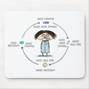 Cures and Causes Funny Medication Cartoon Mouse Mat