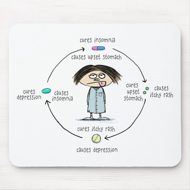 Cures and Causes | Funny Medication Cartoon Mouse Mat (Front)