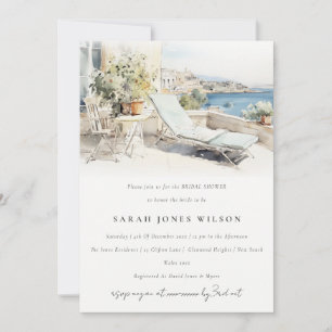 Curfu Greece Watercolor Landscape Bridal Shower Invitation