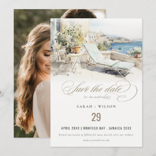 Curfu Greece Watercolor Landscape Photo Wedding Save The Date