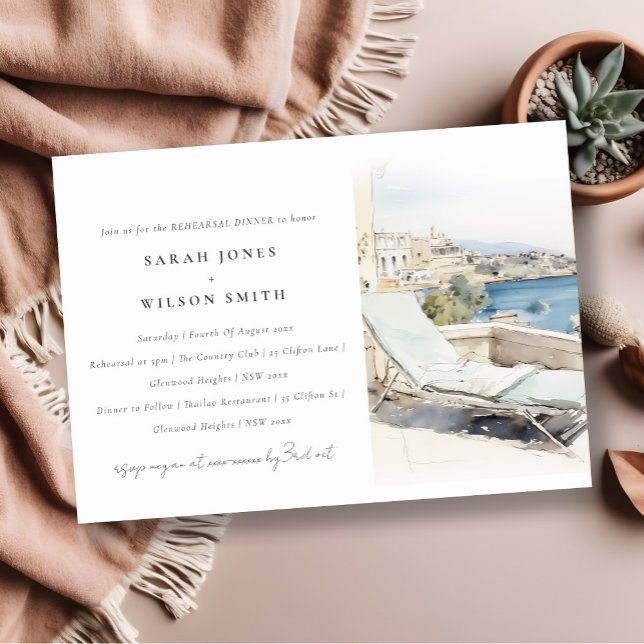 Curfu Greece Watercolor Landscape Rehearsal Dinner Invitation (Creator Uploaded)