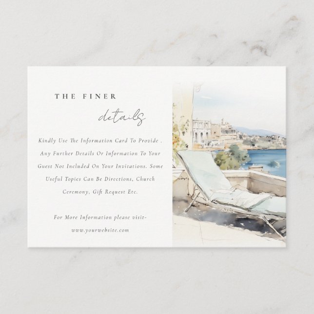 Curfu Greece Watercolor Landscape Wedding Detail Enclosure Card (Front)