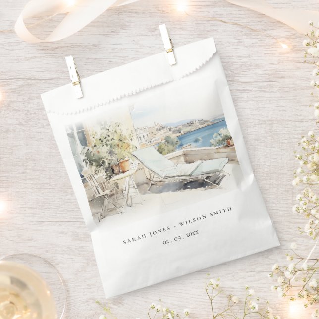 Curfu Greece Watercolor Landscape Wedding Favour Bags (Clipped)