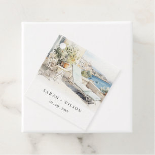 Curfu Greece Watercolor Landscape Wedding Favour Tags