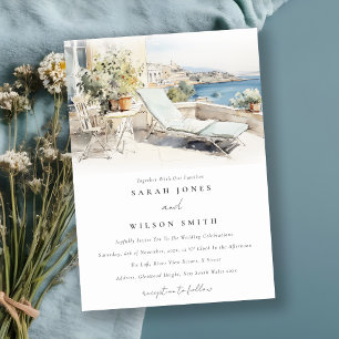 Curfu Greece Watercolor Landscape Wedding Invitation