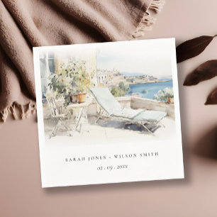 Curfu Greece Watercolor Landscape Wedding Napkin