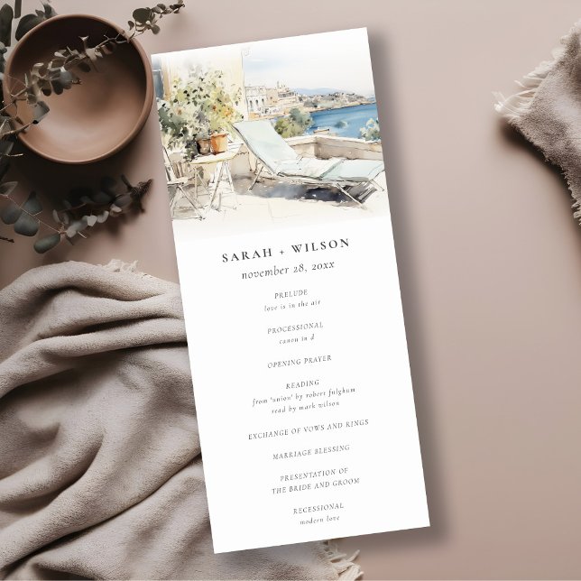 Curfu Greece Watercolor Landscape Wedding Program Invitation (Creator Uploaded)