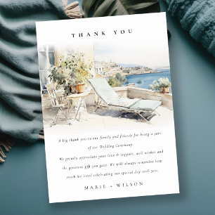 Curfu Greece Watercolor Landscape Wedding Thank You Card