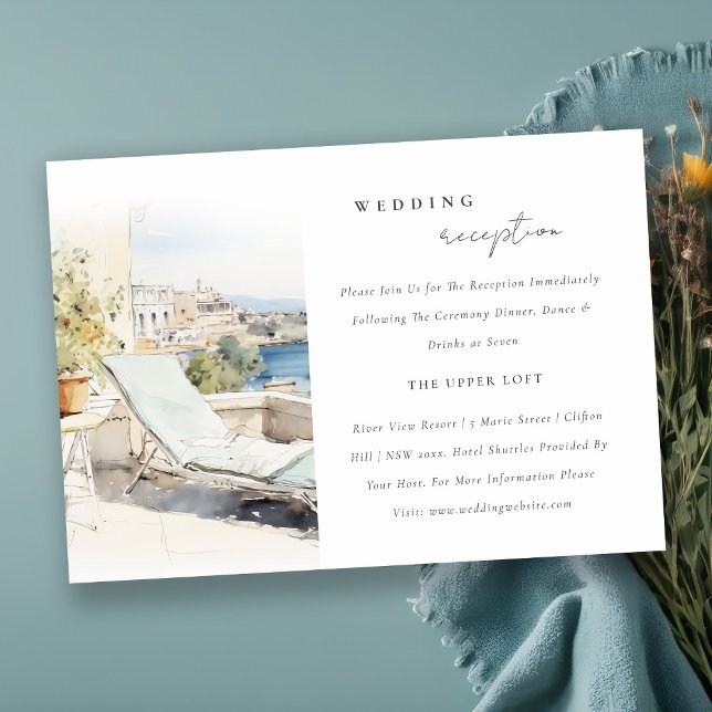 Curfu Greece Watercolor Scape Wedding Reception Enclosure Card (Creator Uploaded)