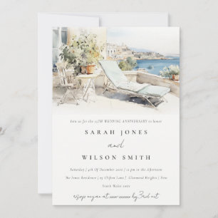 Curfu Greece Watercolor Wedding Anniversary Invitation