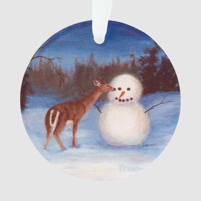 Curiosity Deer and Snowman Ornament (Front)