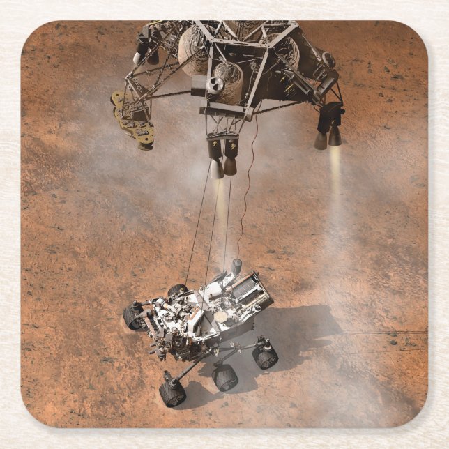 Curiosity Rover Landing On The Martian Surface. Square Paper Coaster (Front)