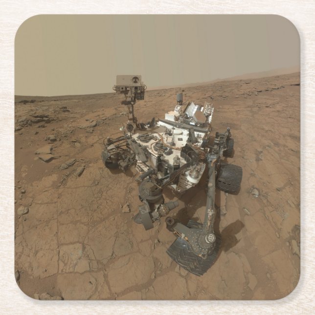 Curiosity Rover On The Surface Of Mars. Square Paper Coaster (Front)