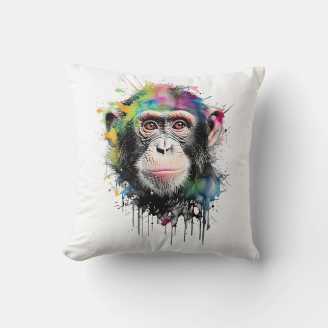 Curious and colorful chimpanzee cushion (Front)