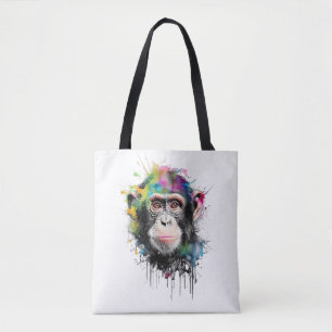 Curious and colorful chimpanzee tote bag