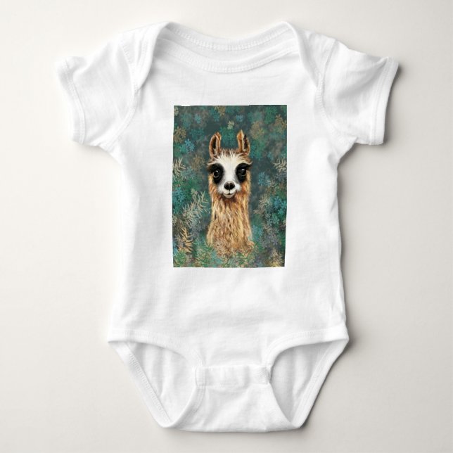 Curious Baby Llama Baby Bodysuit (Front)