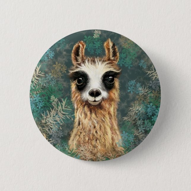 Curious Baby Llama - Cute 6 Cm Round Badge (Front)