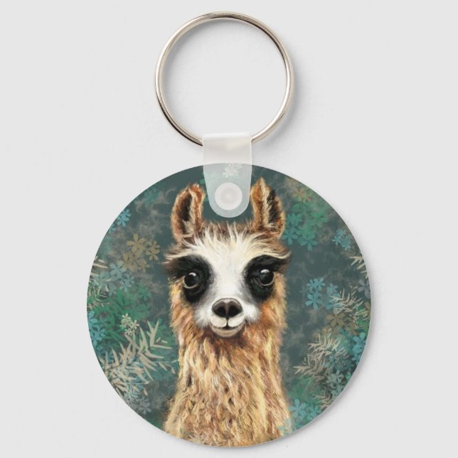Curious Baby Llama - Cute Key Ring (Front)