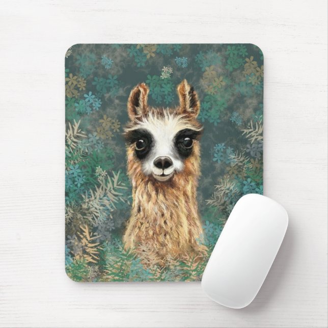 Curious Baby Llama - Cute Mouse Mat (With Mouse)