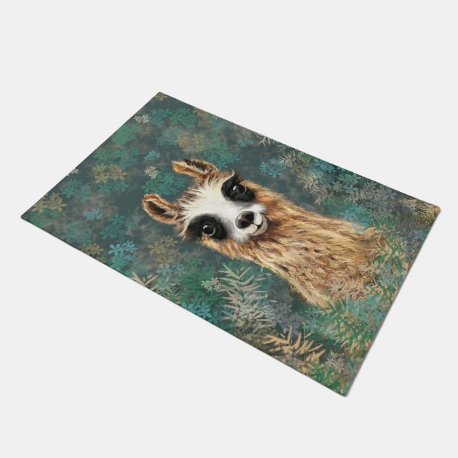 Curious Baby Llama Doormat (Angled)
