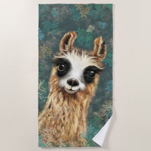 Curious Baby Llama Funny Beach Towel