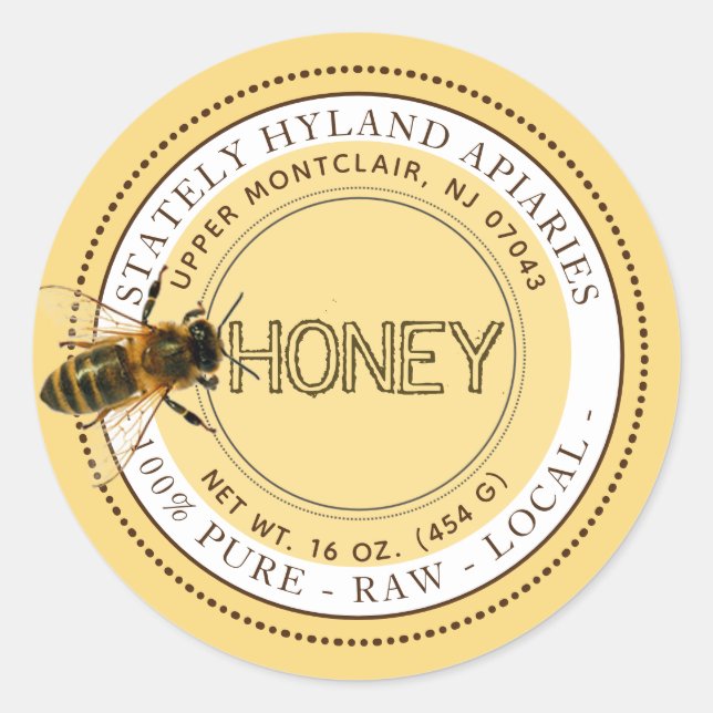 Curious Bee Editable Honey Label (Yellow) (Front)