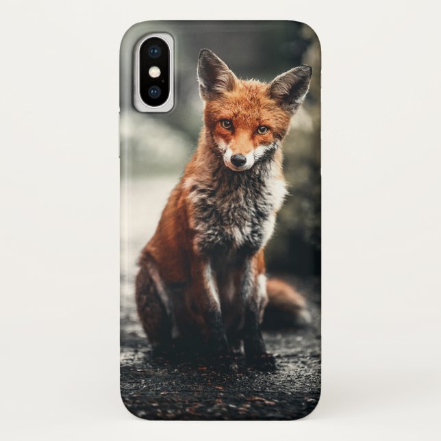 Curious Big Red and White Fox Sitting in Nature Case-Mate iPhone Case (Back)
