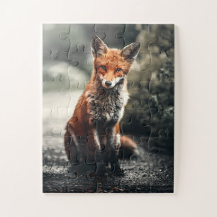 Curious Big Red and White Fox Sitting in Nature Jigsaw Puzzle