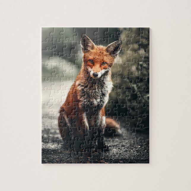 Curious Big Red and White Fox Sitting in Nature Jigsaw Puzzle (Vertical)