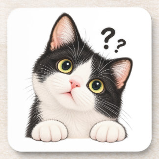 Curious Black and White Tuxedo Cat Throw Pillow Coaster