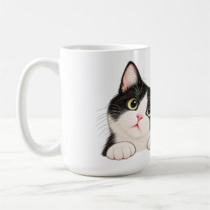 Curious Black and White Tuxedo Cat Throw Pillow Coffee Mug