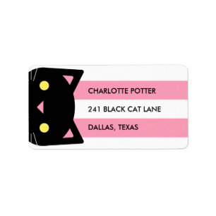 Curious Black Cat   Stripes   Pink & White Label