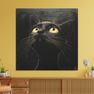 Curious Black Cat - Whimsical  Canvas Print